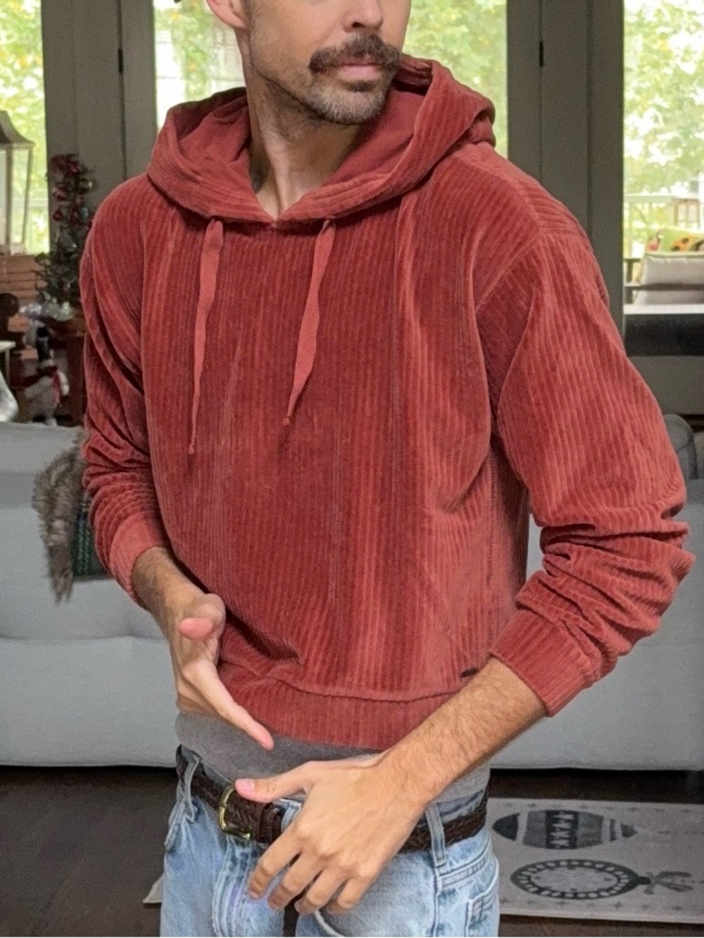Abercrombie Rust Ribbed Velour Hoodie 🍂